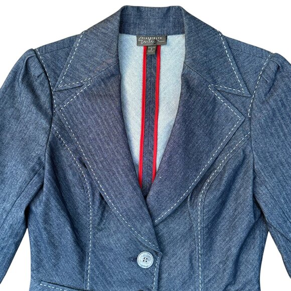 Retro Fitted Striped Denim White Stitch Women's Blazer Jacket (8P) - Picture 2 of 7